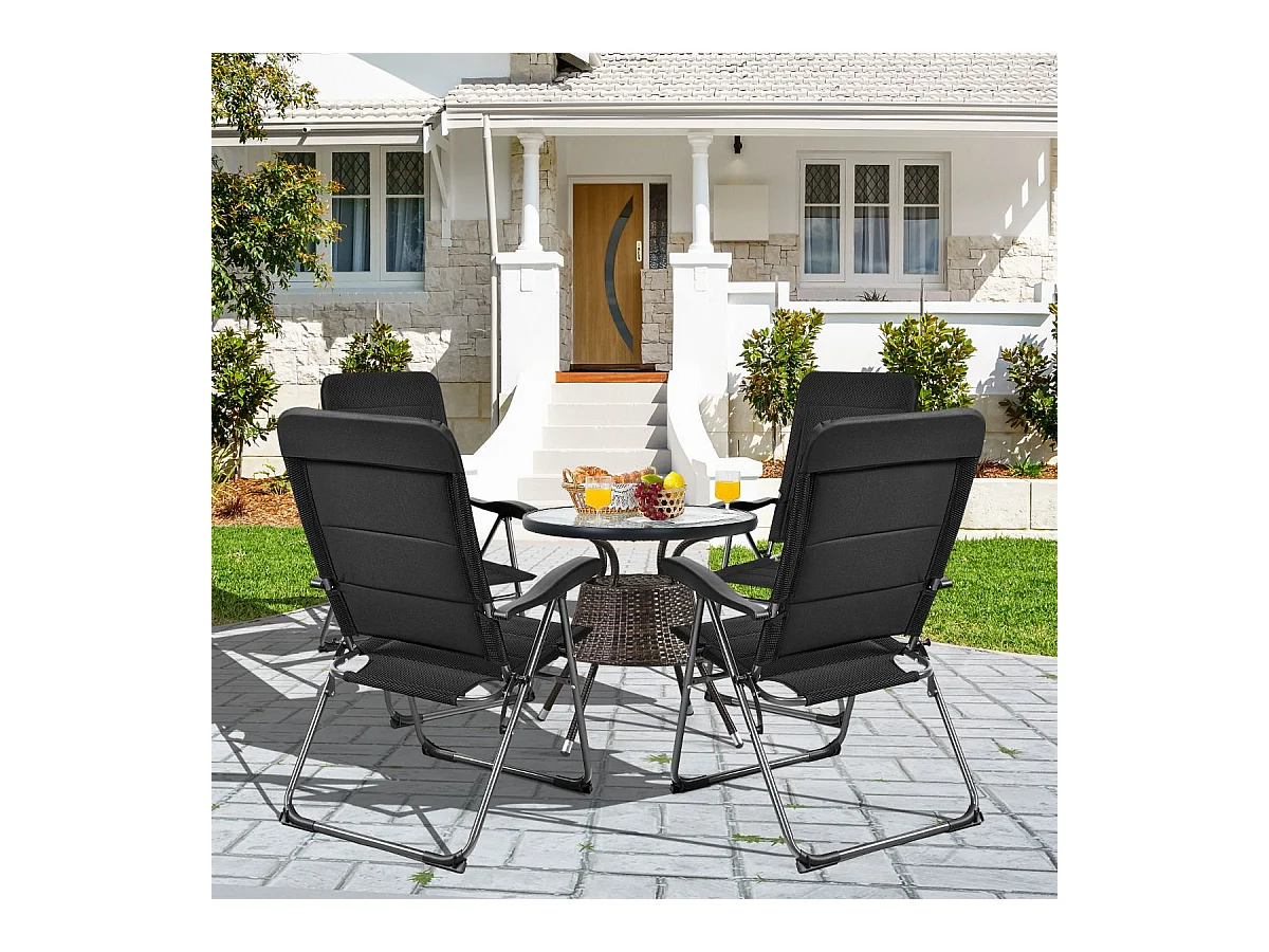 Set di 2 sedie a sdraio con schienale regolabile a 7 posizioni, Poltrone reclinabili da giardino con portata 136kg Nero