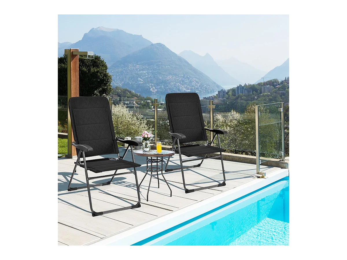 Set di 2 sedie a sdraio con schienale regolabile a 7 posizioni, Poltrone reclinabili da giardino con portata 136kg Nero