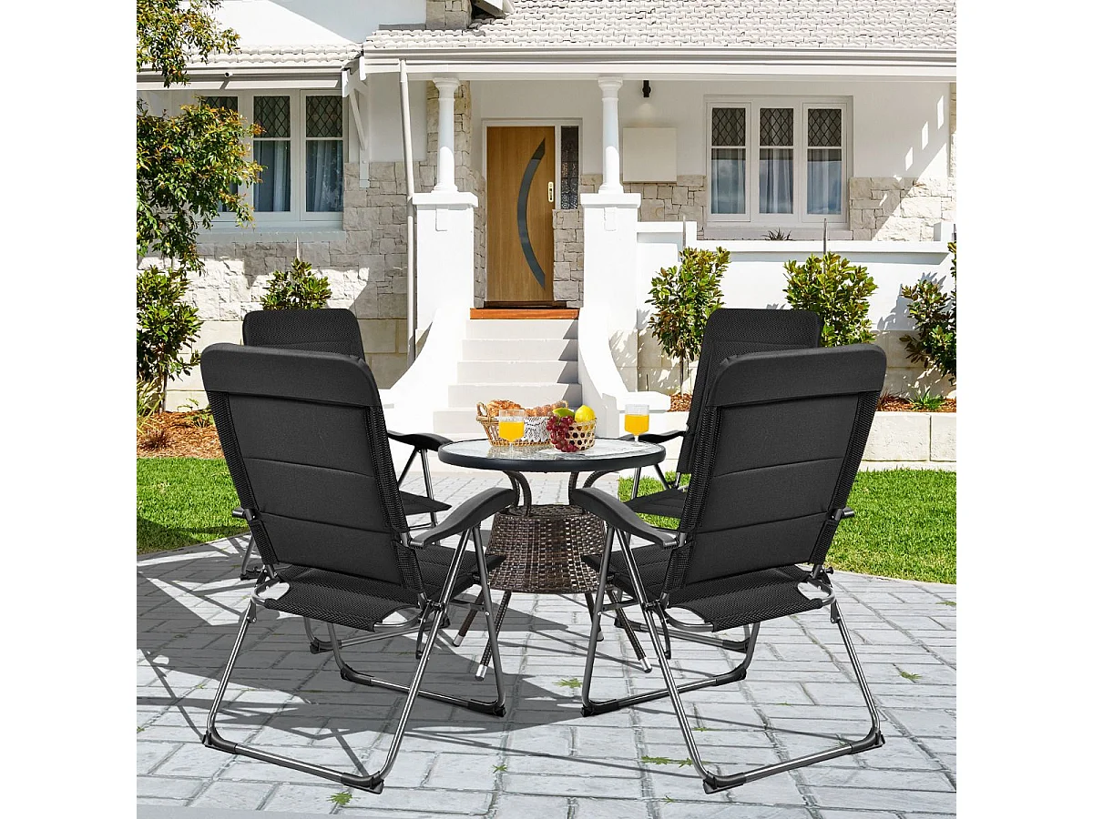 Set di 2 sedie a sdraio con schienale regolabile a 7 posizioni, Poltrone reclinabili da giardino con portata 136kg Nero