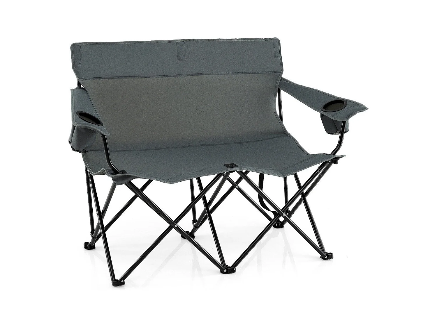 Chaise de Camping Double Fauteuil Pliant pour 2 Personnes avec Porte-Gobelets Accoudoirs Sac de Transport Charge 300 kg Gris