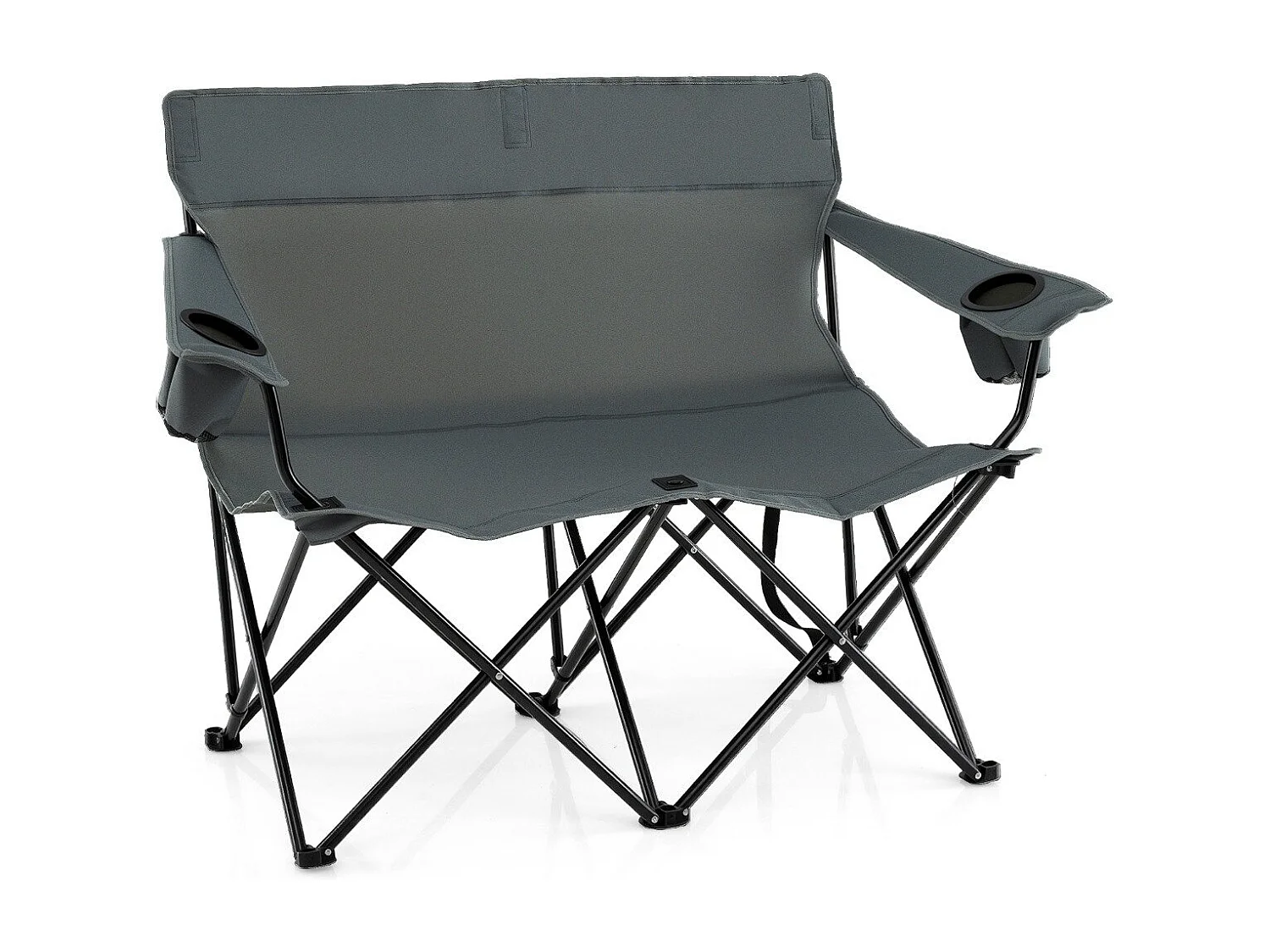 Chaise de Camping Double Fauteuil Pliant pour 2 Personnes avec Porte-Gobelets Accoudoirs Sac de Transport Charge 300 kg Gris