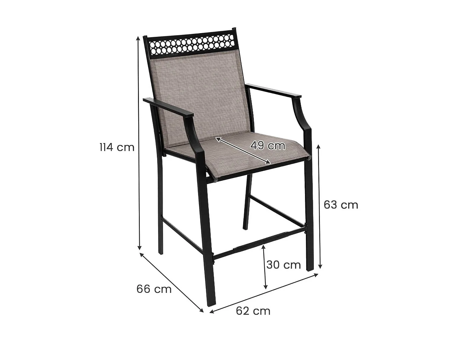 Lot de 2 Tabourets de Bar de Patio Robustes avec Repose-pieds et Accoudoirs Chaises de Salle à Manger avec Cadre Métallique Marron