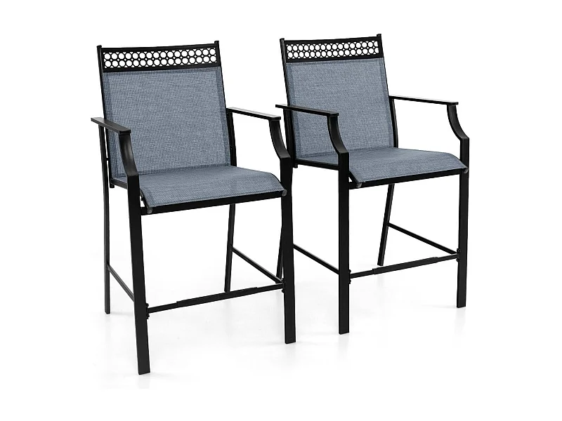 Set di 2 sgabelli da esterno con poggiapiedi braccioli struttura in metallo, Sgabelli da bar per patio Blu