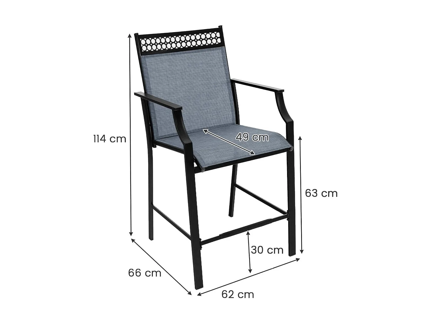 Lot de 2 Tabourets de Bar de Patio Robustes avec Repose-pieds et Accoudoirs Chaises de Salle à Manger avec Cadre Métallique Bleu