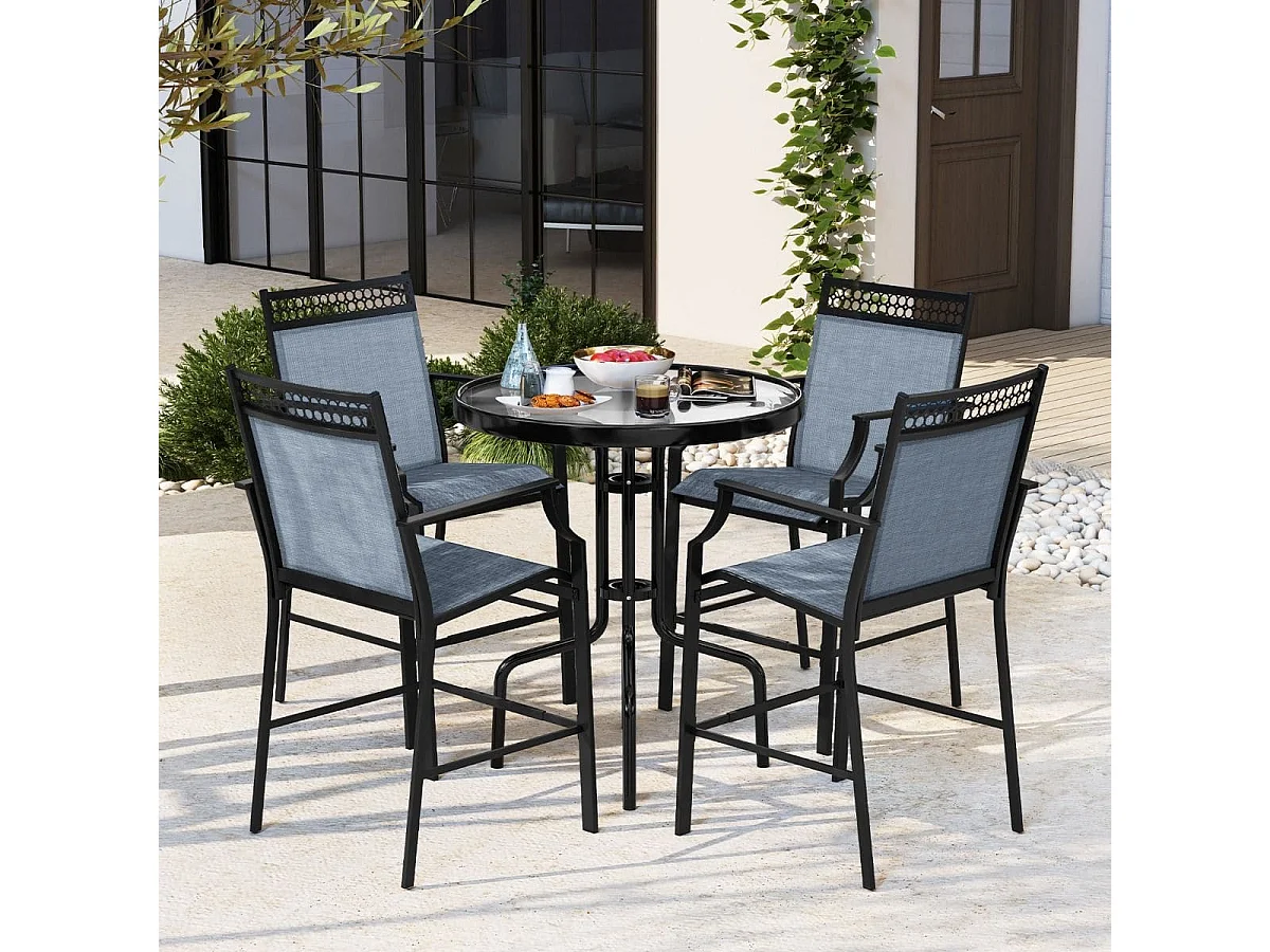 Lot de 2 Tabourets de Bar de Patio Robustes avec Repose-pieds et Accoudoirs Chaises de Salle à Manger avec Cadre Métallique Bleu