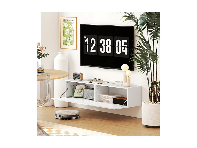 Móvel de TV de parede com 2 portas, móvel de TV de parede para sala e quarto, branco