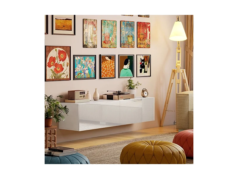 Móvel de TV de parede com 2 portas, móvel de TV de parede para sala e quarto, branco