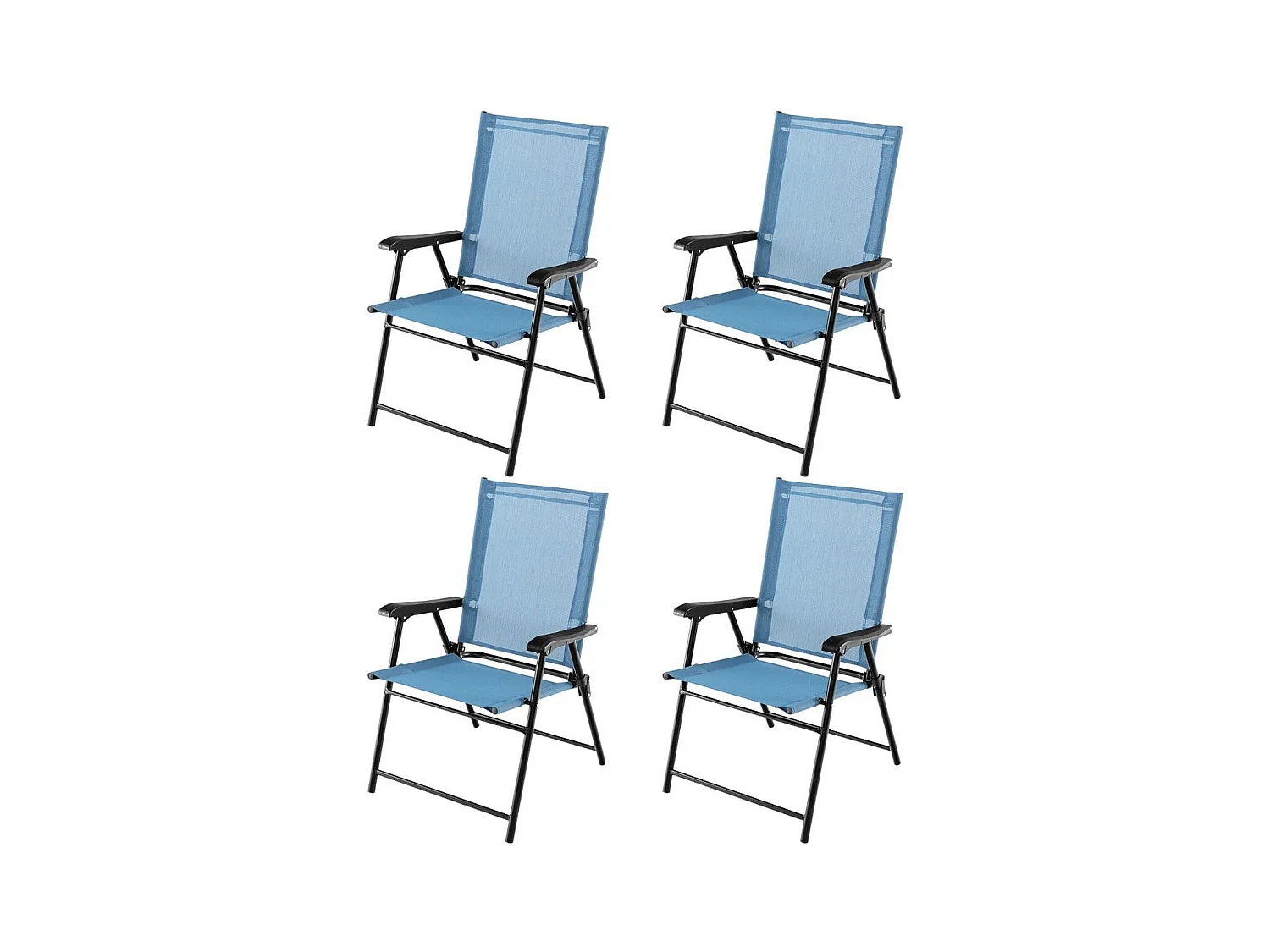 Set di 4 sedie pieghevoli da giardino con braccioli e struttura in metallo, Sedie portatili da esterno Blu