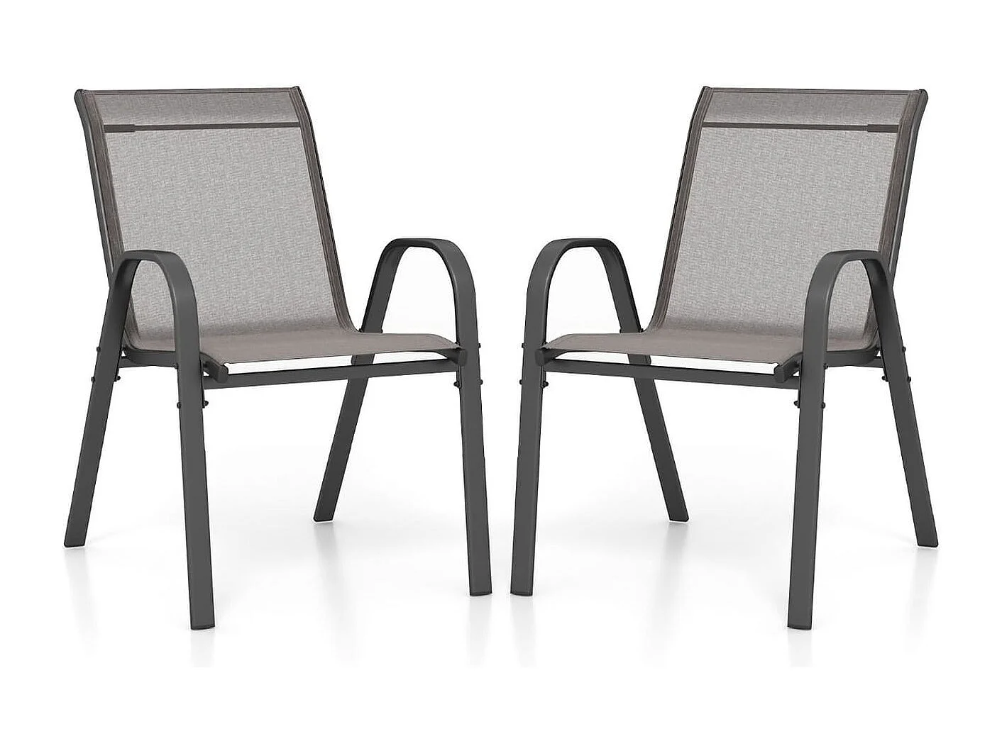 2er Set Gartenstühle stapelbar Stapelstühle aus Textilene und Metallgestell 56 x 70 x 84 cm-Grau