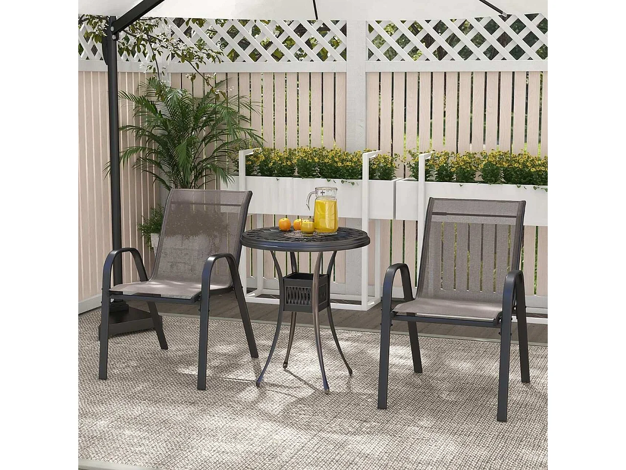 2er Set Gartenstühle stapelbar Stapelstühle aus Textilene und Metallgestell 56 x 70 x 84 cm-Grau