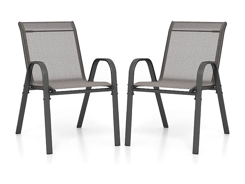 2er Set Gartenstühle stapelbar Stapelstühle aus Textilene und Metallgestell 56 x 70 x 84 cm-Grau