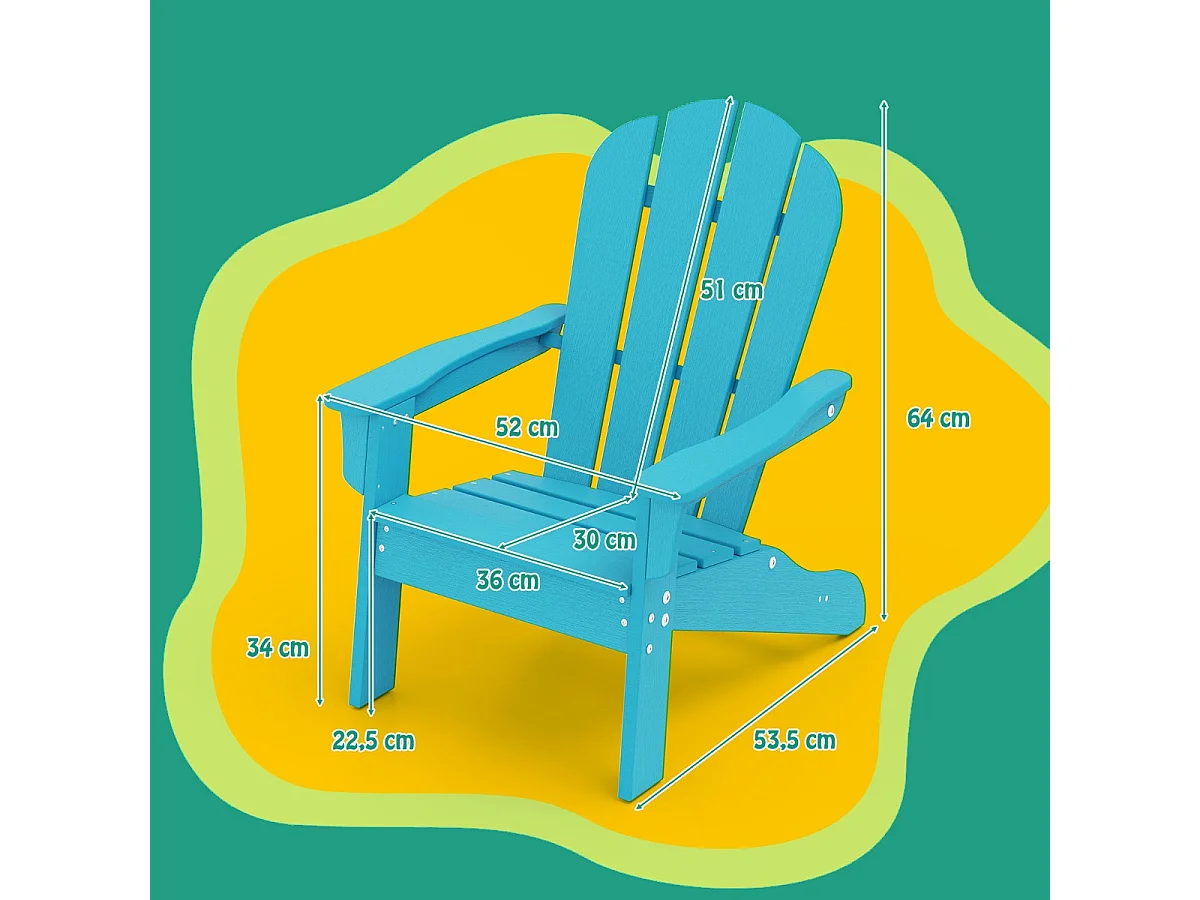 Sedia adirondack da campeggio per bambini con design ergonomico per patio, Sedia da giardino per bambini da 3 a 8 anni Blu