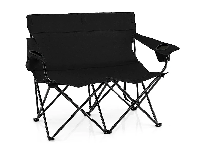Chaise de Camping Double Fauteuil Pliant pour 2 Personnes avec Porte-Gobelets Accoudoirs Sac de Transport Charge 300 kg Noir