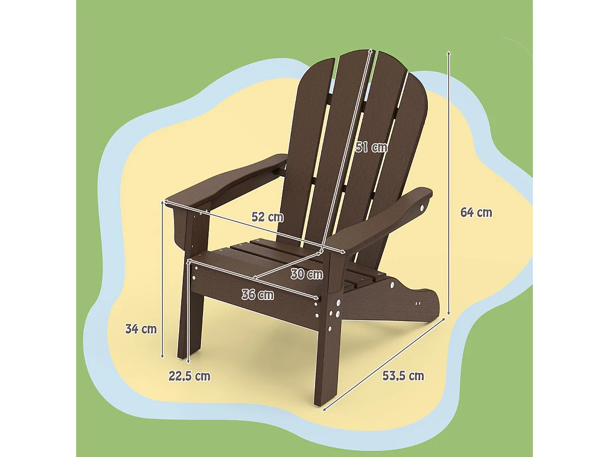 Chaise Adirondack pour Enfant Chaise de Jardin en Polyéthylène Haute Densité Toutes Saisons avec Design Ergonomique pour 3-8 Ans Marron