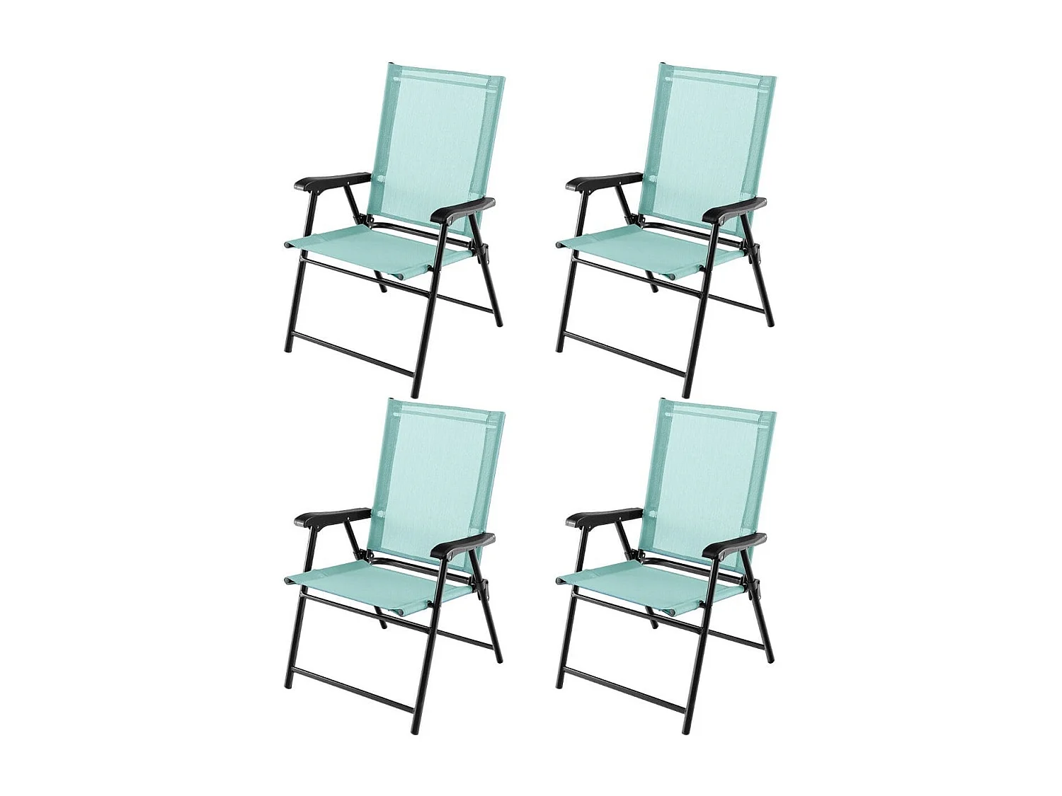 Lot de 4 Chaises de Jardin Pliables en Textilène Respirant Chaises de Camping avec Verrou de sécurité et Dossier Haut Vert