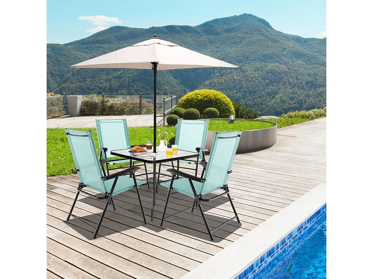 Lot de 4 Chaises de Jardin Pliables en Textilène Respirant Chaises de Camping avec Verrou de sécurité et Dossier Haut Vert