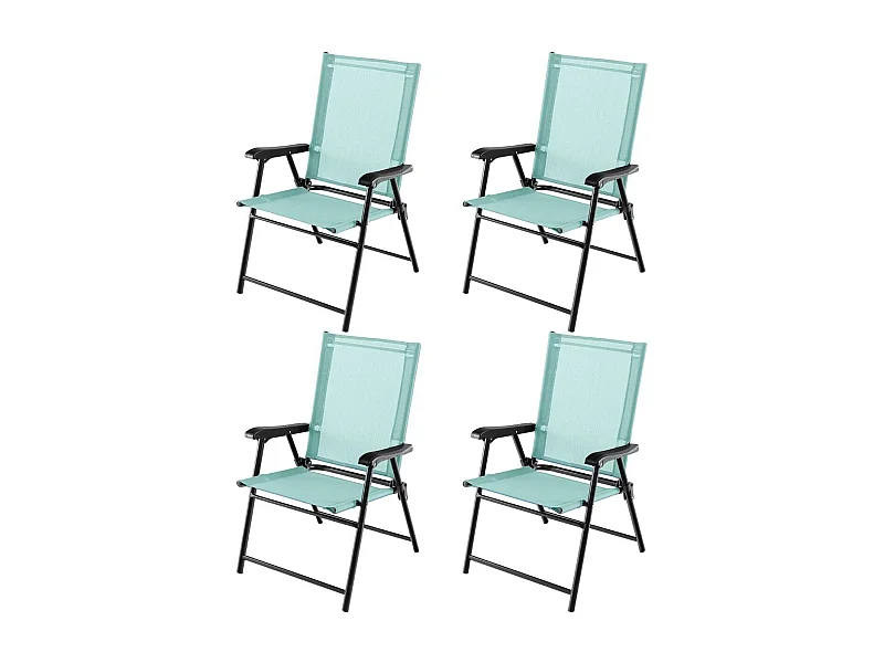 Lot de 4 Chaises de Jardin Pliables en Textilène Respirant Chaises de Camping avec Verrou de sécurité et Dossier Haut Vert