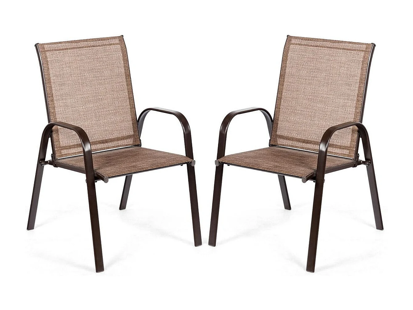 2er Set Gartenstühle mit Gebogenen Armlehnen & Verstärktem Metallrahmen Outdoor Bistrostühle Braun