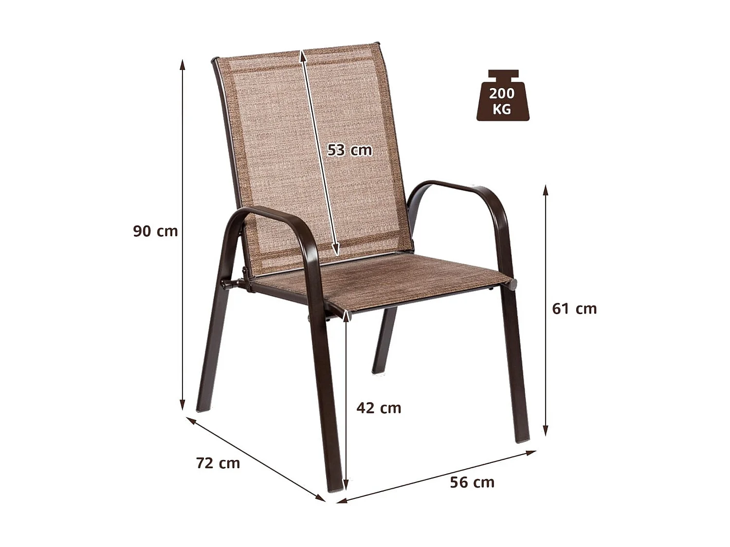 2er Set Gartenstühle mit Gebogenen Armlehnen & Verstärktem Metallrahmen Outdoor Bistrostühle Braun