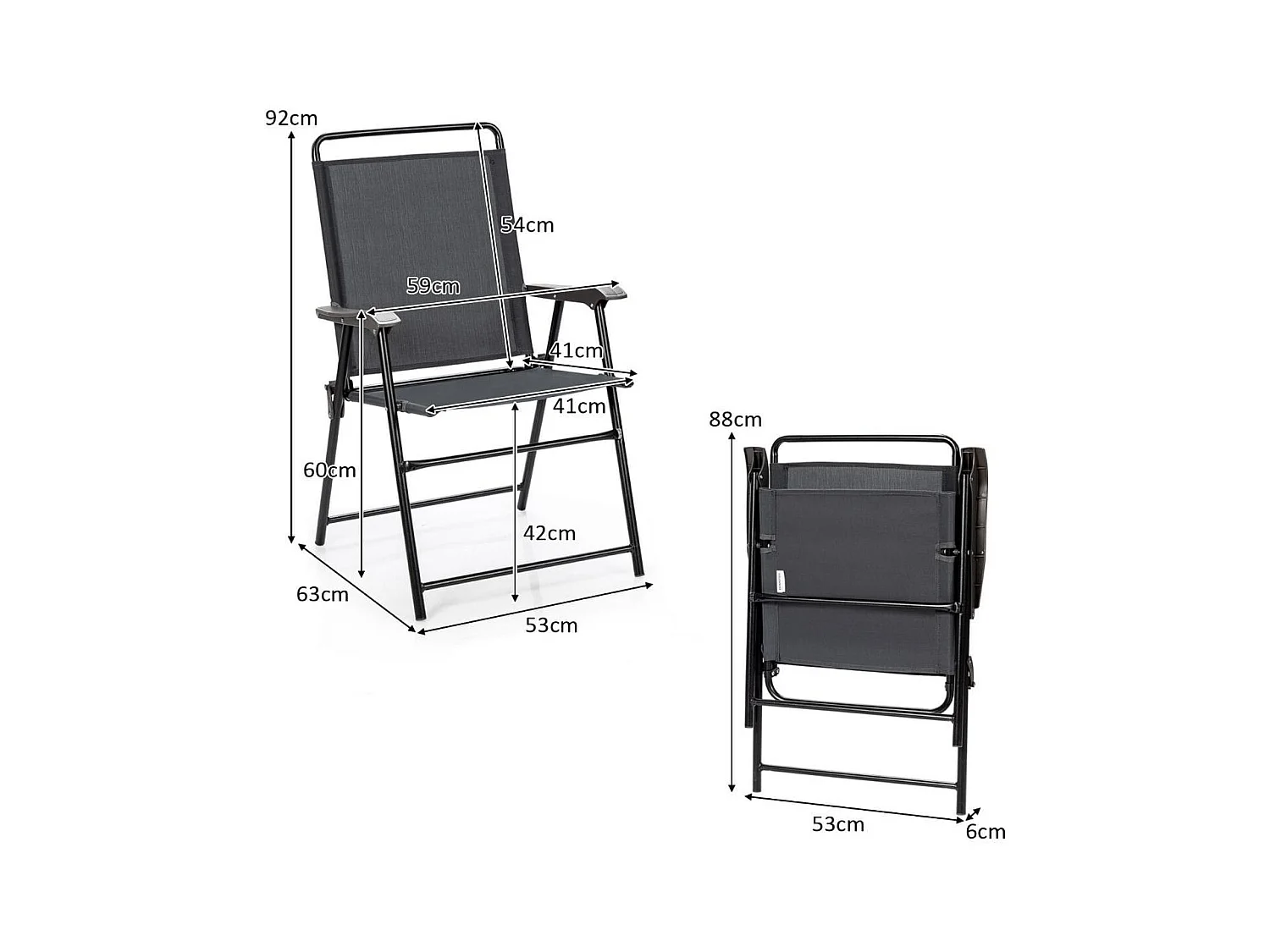 Set di 4 sedie pieghevoli da esterno, Sedie da patio portatile con schienale e braccioli per giardino Grigio