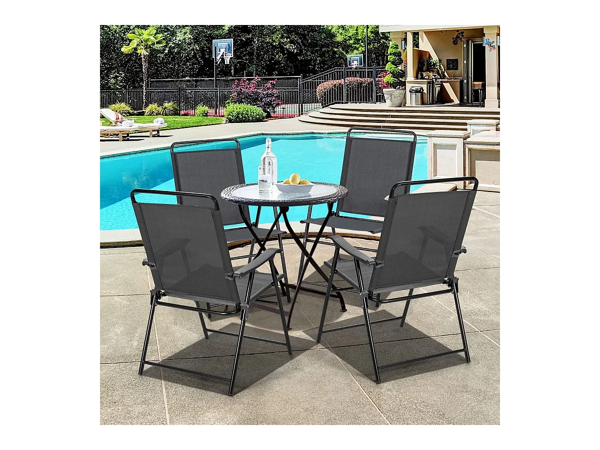 Set di 4 sedie pieghevoli da esterno, Sedie da patio portatile con schienale e braccioli per giardino Grigio