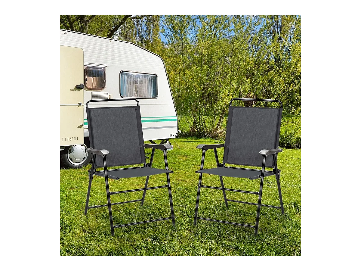 Set di 4 sedie pieghevoli da esterno, Sedie da patio portatile con schienale e braccioli per giardino Grigio