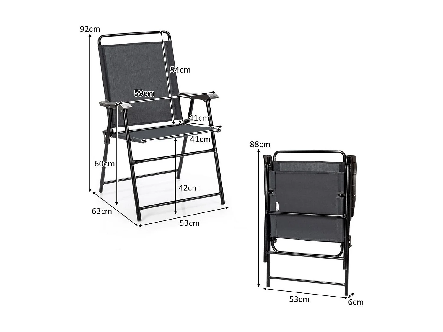 Set di 4 sedie pieghevoli da esterno, Sedie da patio portatile con schienale e braccioli per giardino Grigio