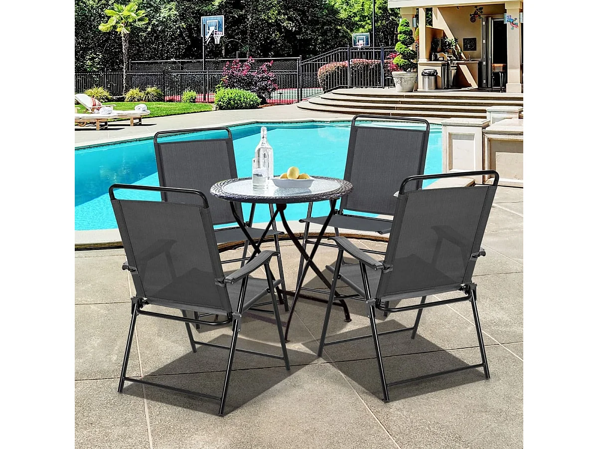 Set di 4 sedie pieghevoli da esterno, Sedie da patio portatile con schienale e braccioli per giardino Grigio