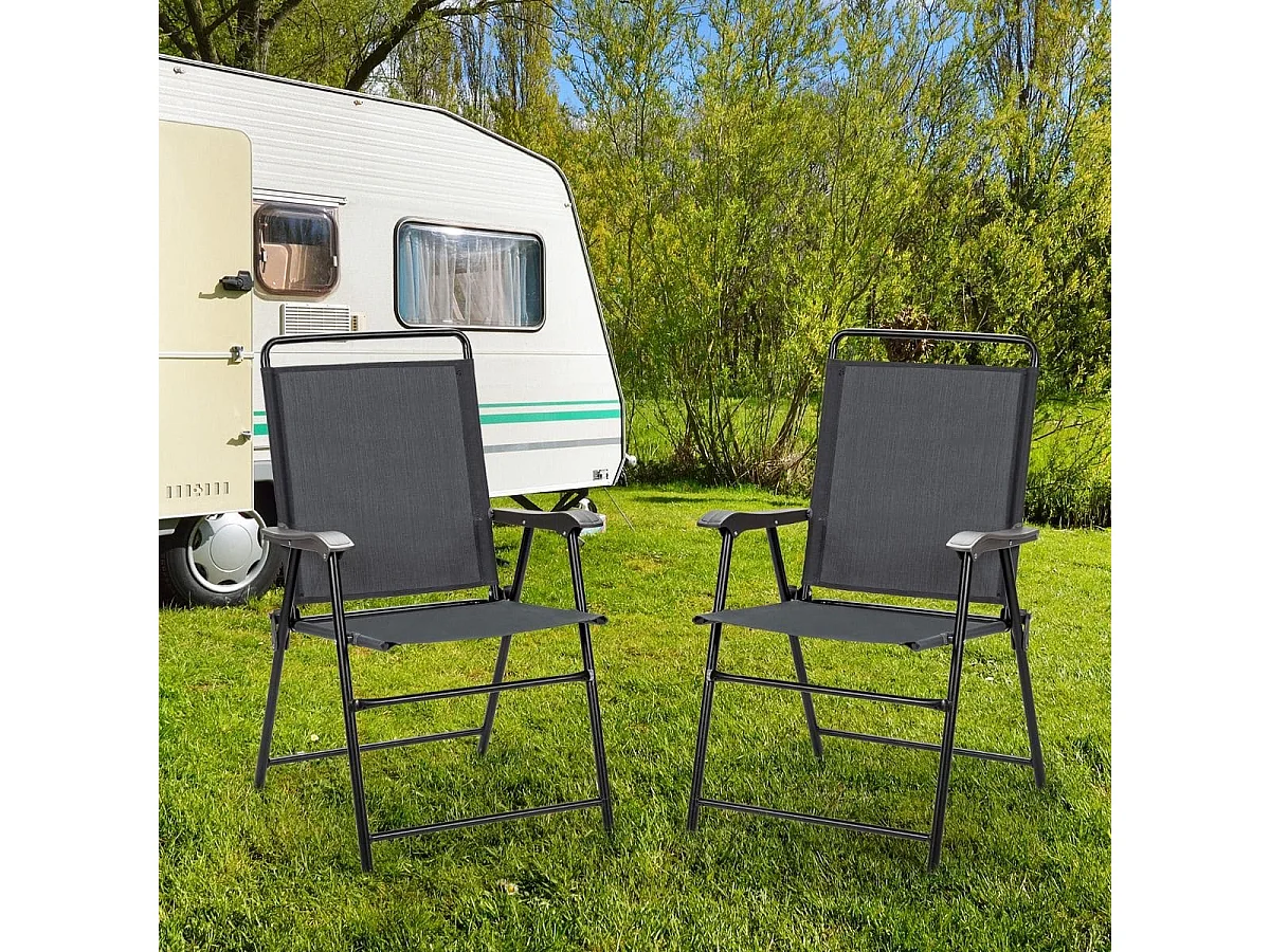 Set di 4 sedie pieghevoli da esterno, Sedie da patio portatile con schienale e braccioli per giardino Grigio