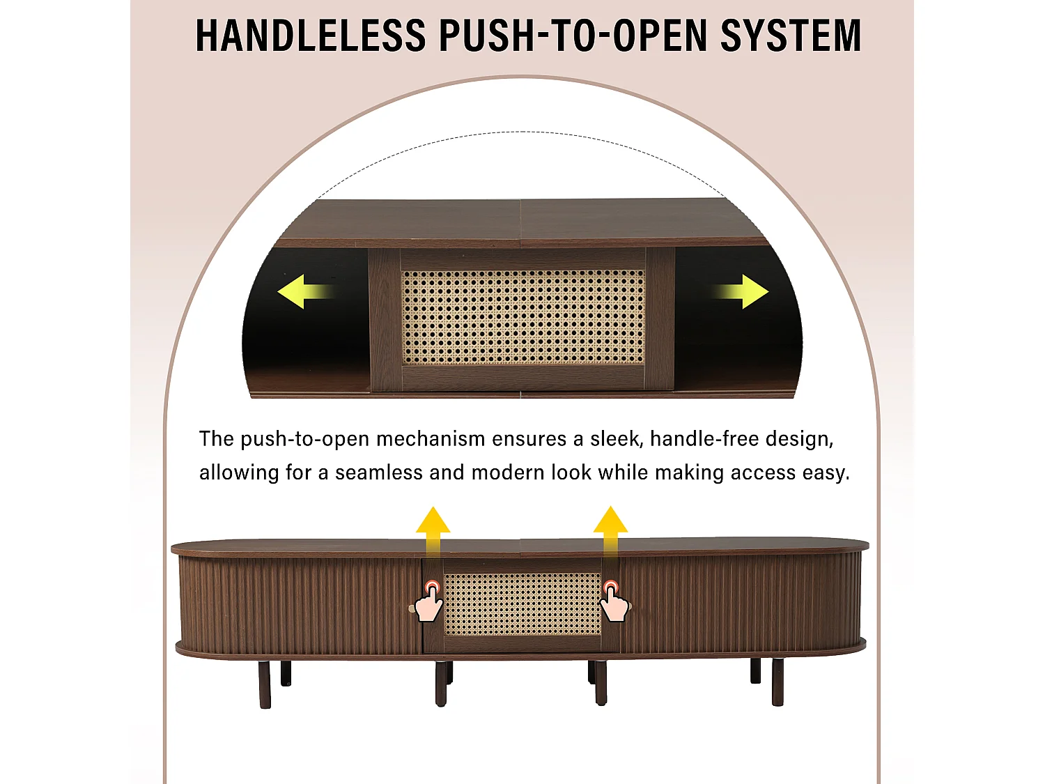 Meuble TV Ovale en Noyer foncé, Design rotin 180 * 40 * 40 cm Design MDF, Pieds réglables