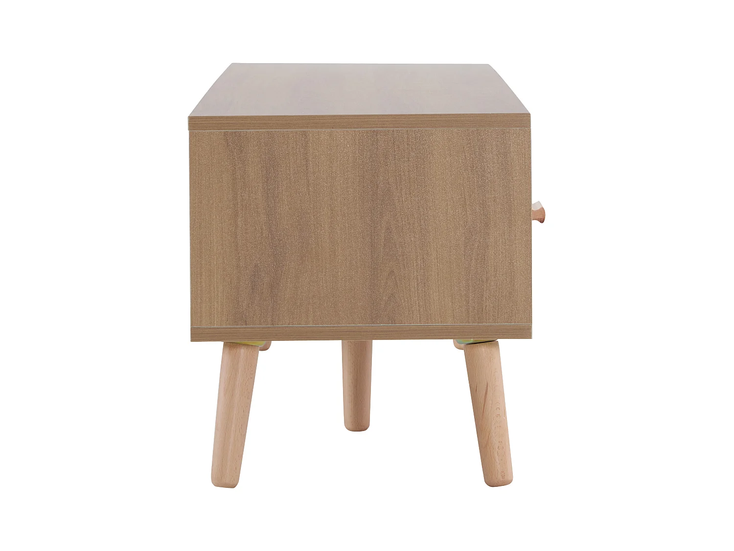 Meuble TV bas vintage en bois - Pour salon, bois clair, revêtement de porte blanc, grain vintage