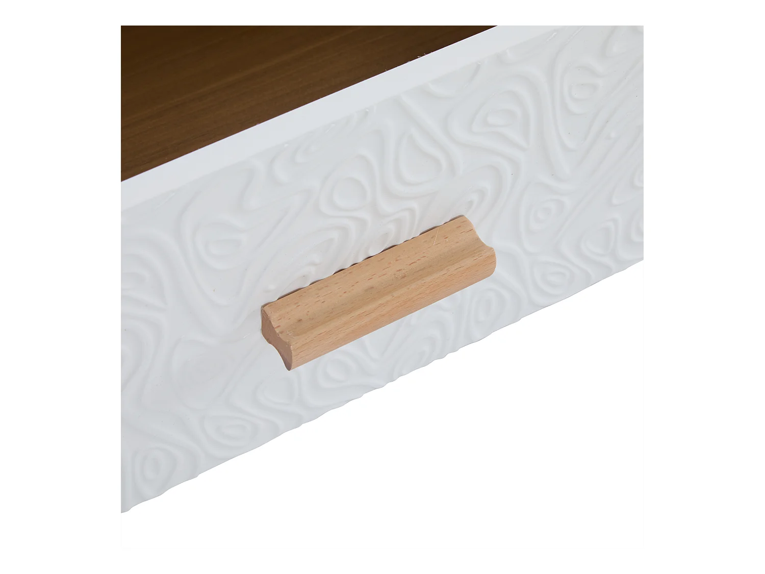 Meuble TV bas vintage en bois - Pour salon, bois clair, revêtement de porte blanc, grain vintage