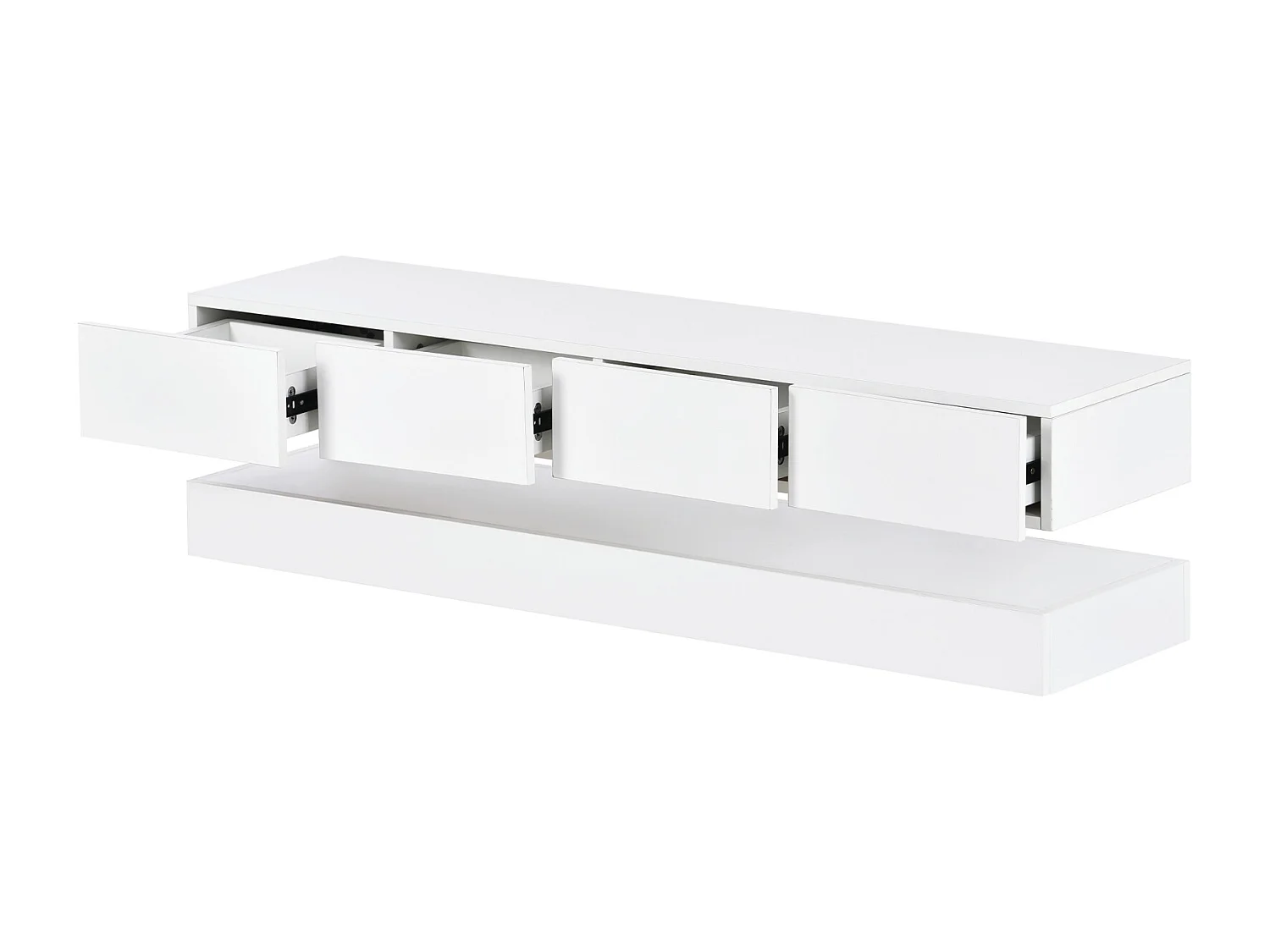 Meuble TV bas LED avec éclairage RVB 16 couleurs, 2 armoires et 4 tiroirs, 130 x 33 x 15 cm, blanc