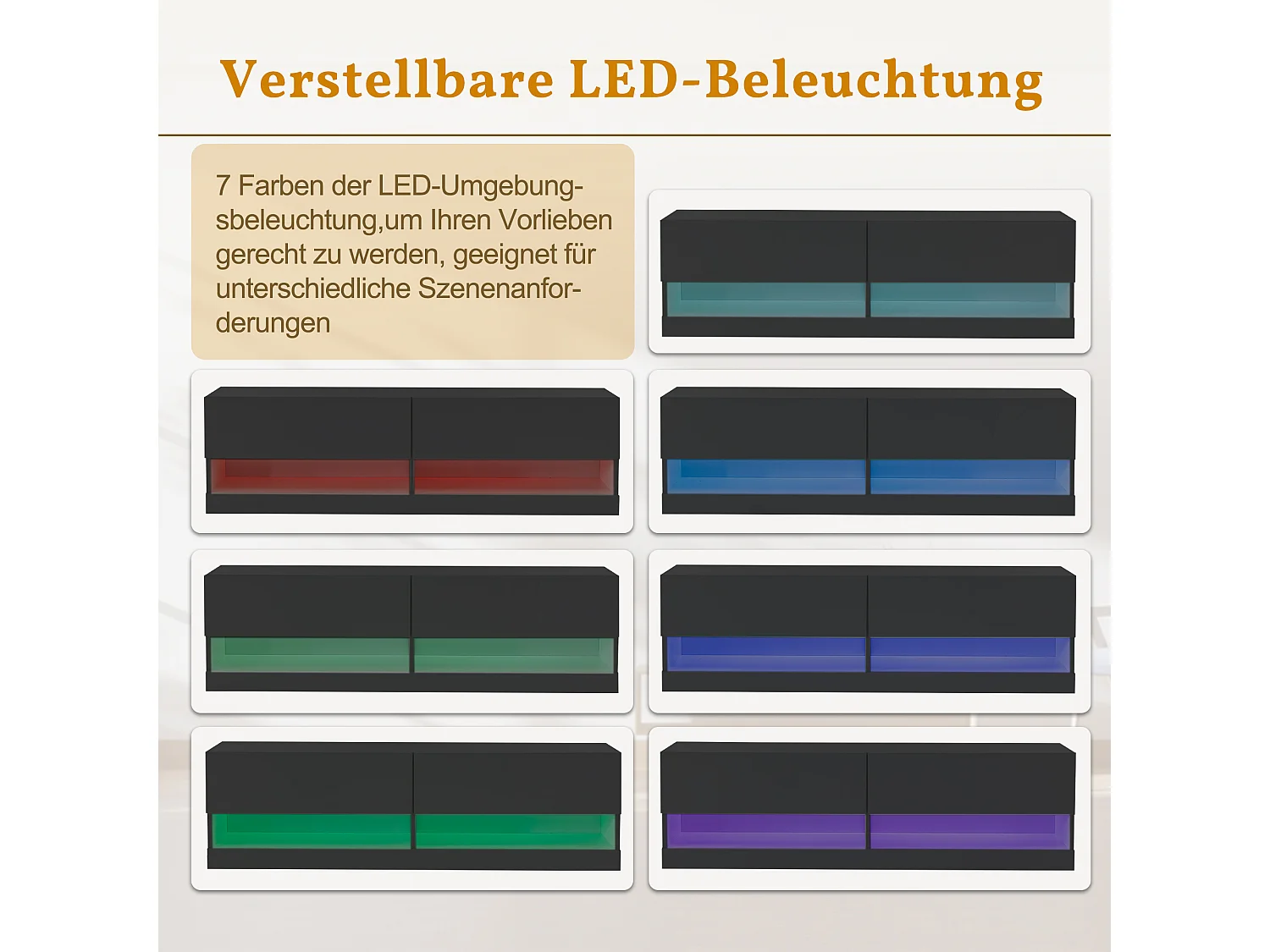 Mueble de TV con iluminación, 7 colores regulables, mueble de TV colgante, negro, 140 x 35 x 40 cm