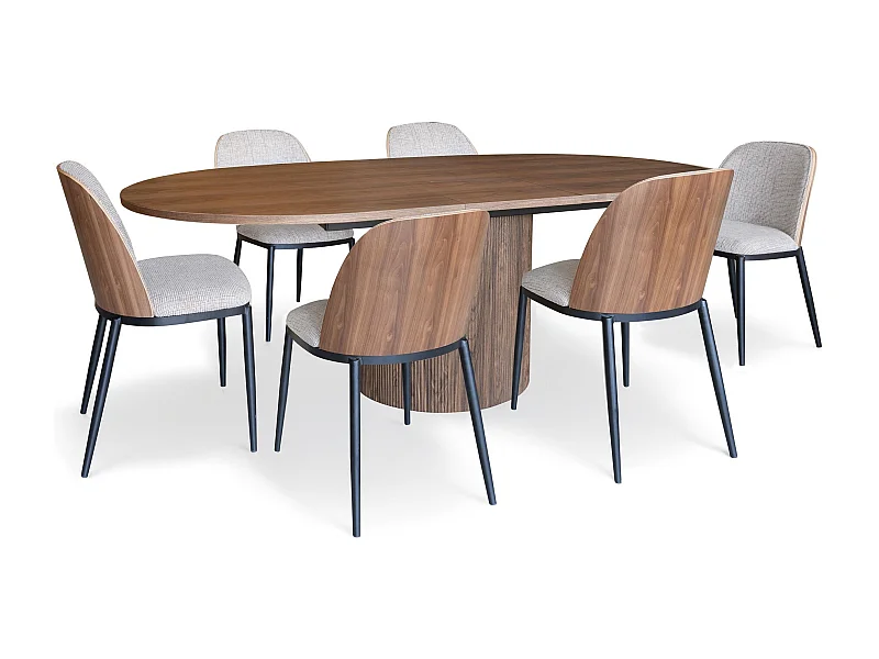 Now's Home - Ensemble Table Ovale Extensible Et 6 Chaises Latte