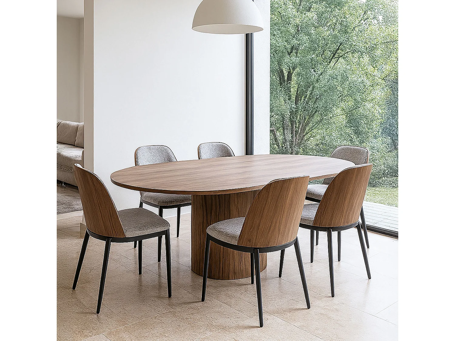 Now's Home - Ensemble Table Ovale Extensible Et 6 Chaises Latte