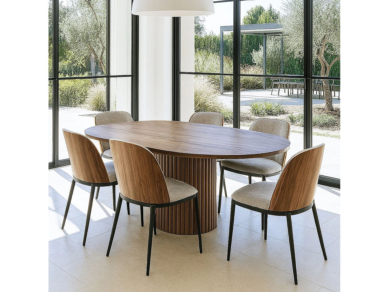 Now's Home - Ensemble Table Ovale Extensible Et 6 Chaises Latte