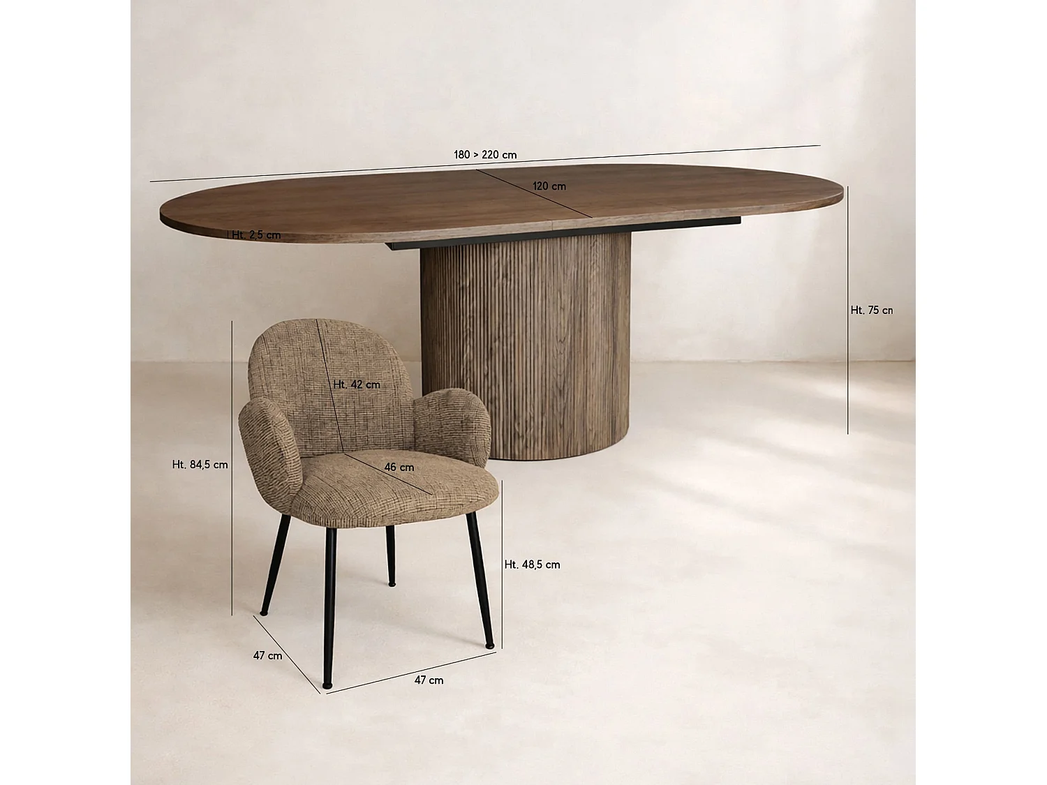 Now's Home - Ensemble Table Ovale Extensible Et 6 Fauteuils En Tweed