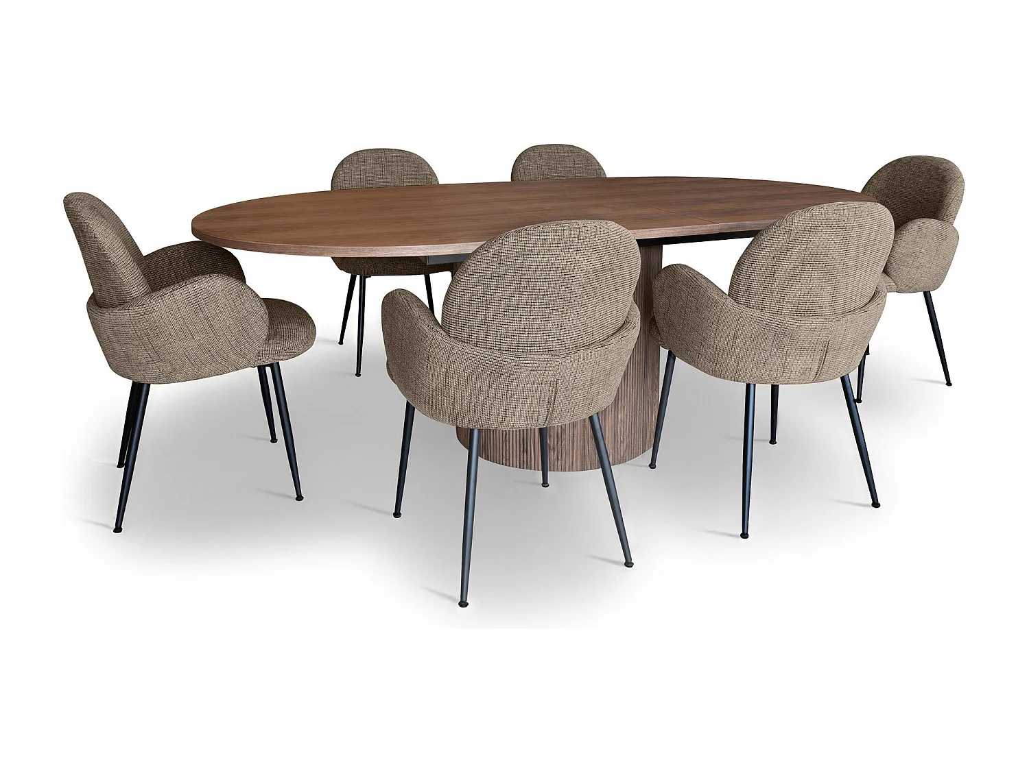 Now's Home - Ensemble Table Ovale Extensible Et 6 Fauteuils En Tweed