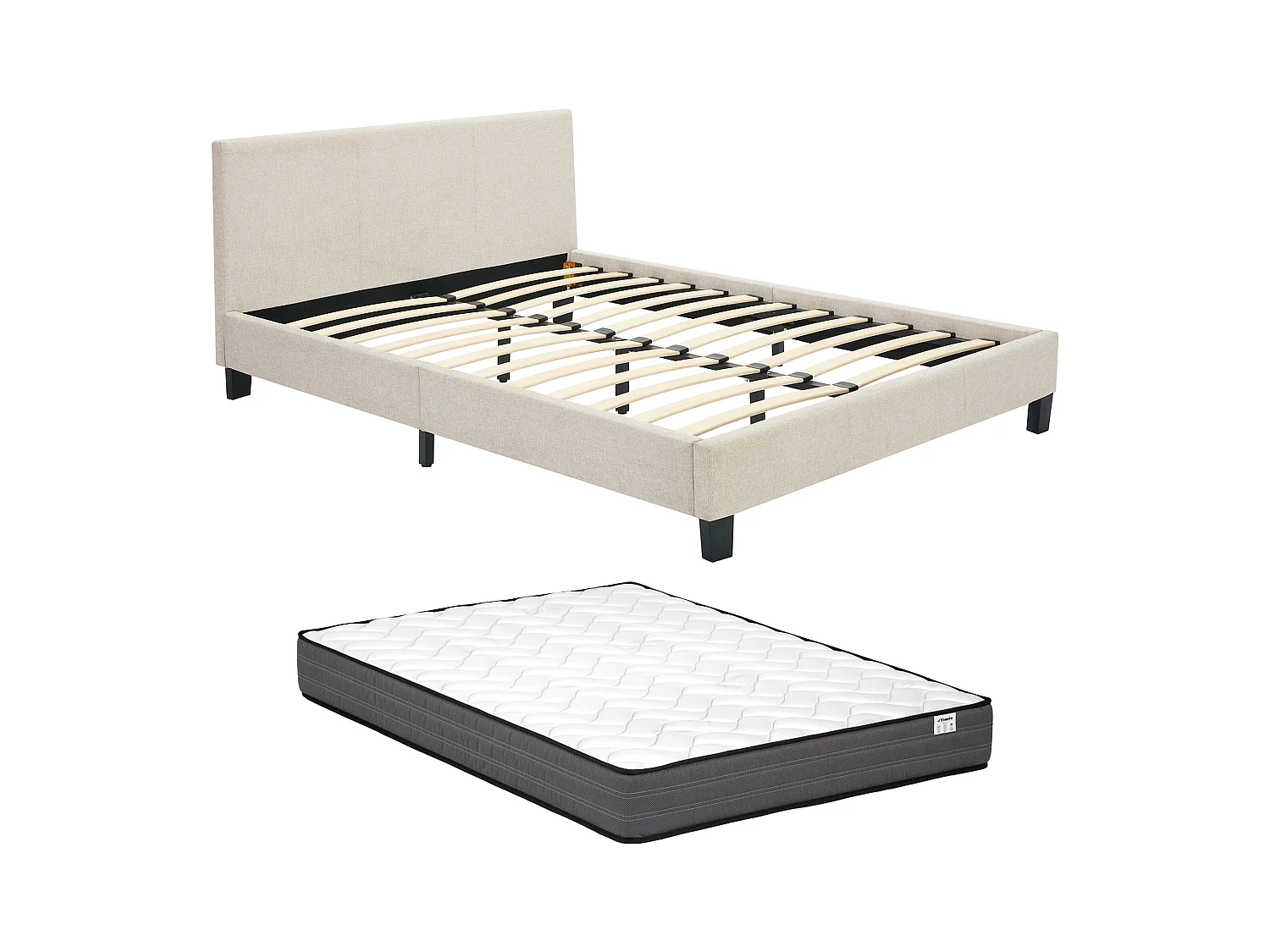 Lit 140 x 190 cm - Tissu - Beige + Matelas - CORNELIUS II