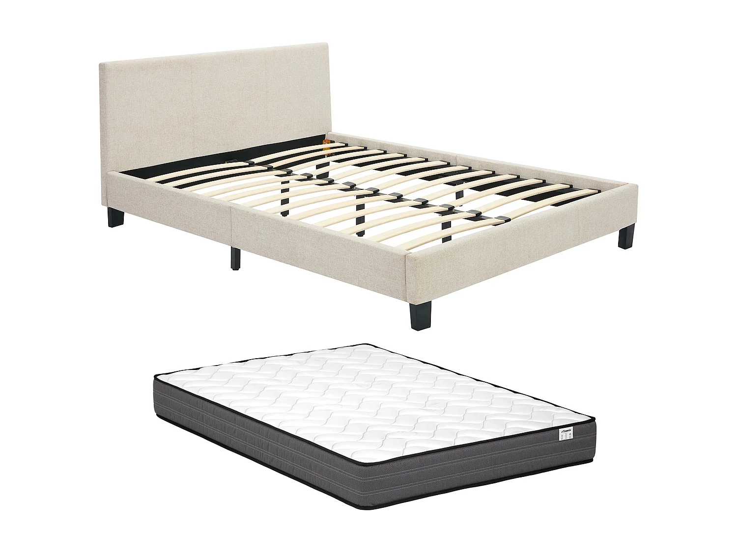 Lit 140 x 190 cm - Tissu - Beige + Matelas - CORNELIUS II