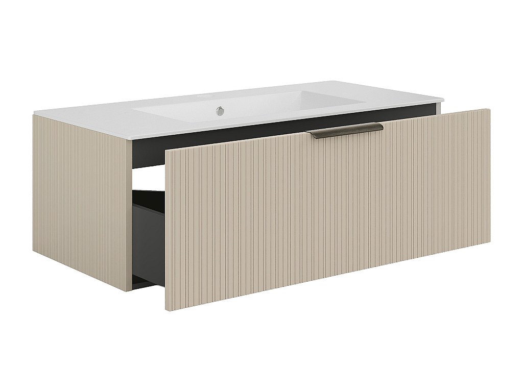 Badmöbelschrank hängend mit Rillenstruktur und Einbauwaschbecken - Beige - günstig online kaufen