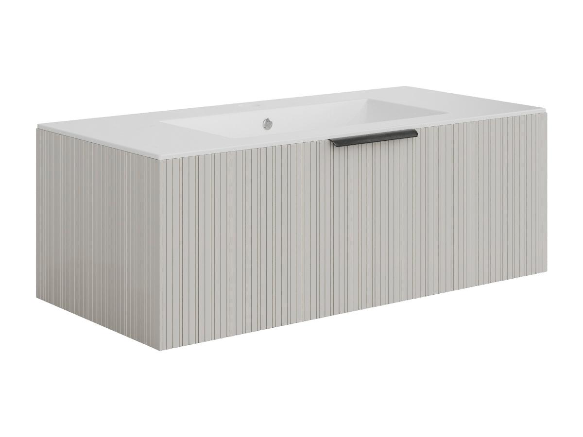 Badmöbelschrank hängend mit Rillenstruktur und Einbauwaschbecken - Beige - günstig online kaufen