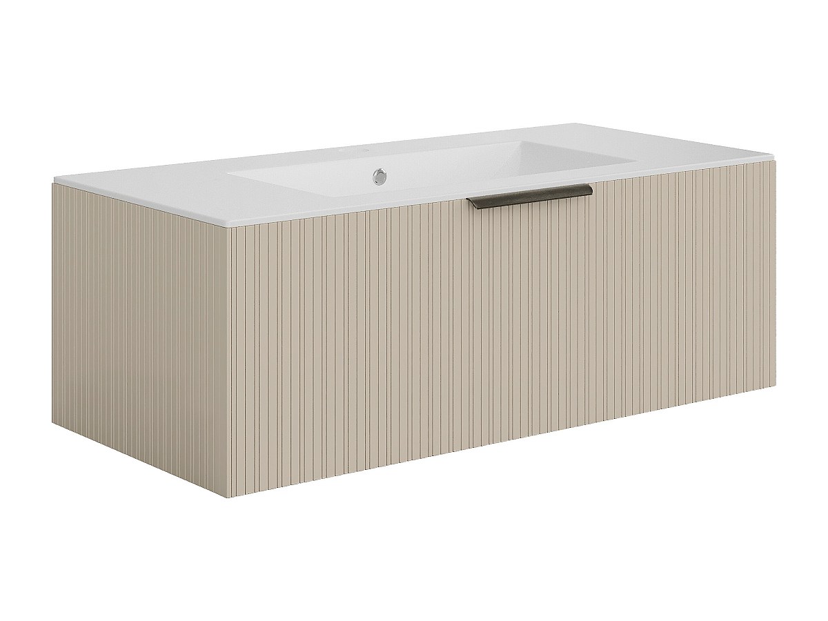 Badmöbelschrank hängend mit Rillenstruktur und Einbauwaschbecken - Beige - günstig online kaufen