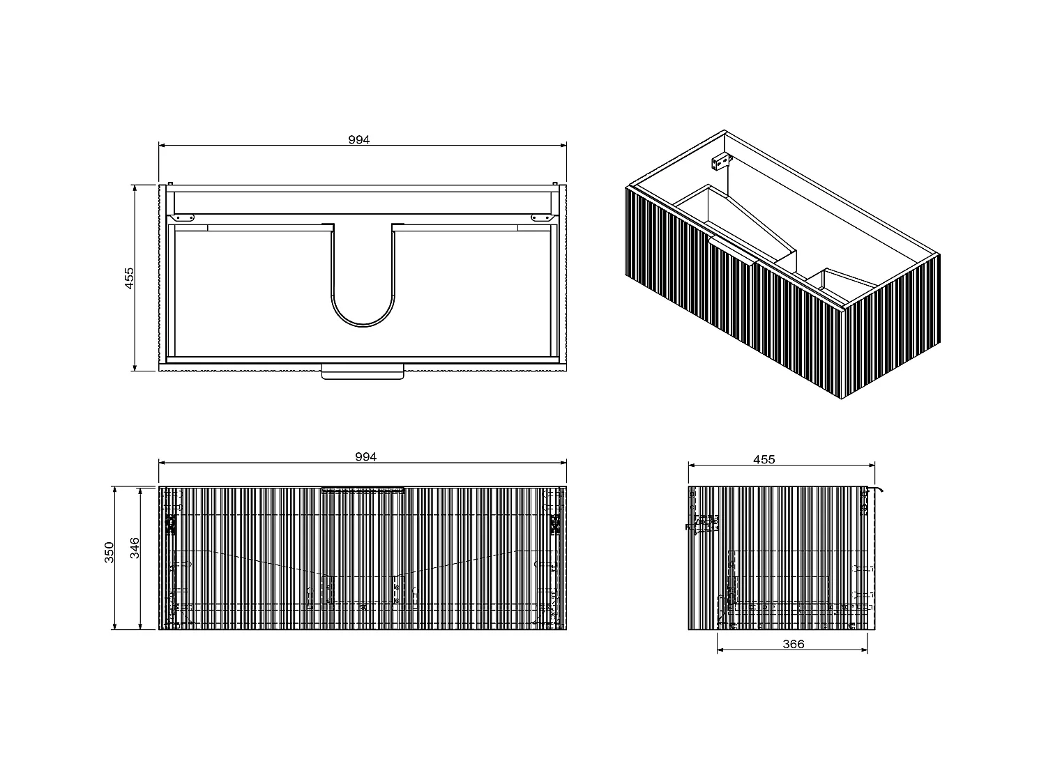 Vegghengt stripet baderomsinnredning med nedfelt vask - Beige farge - 100 cm - PALIRO