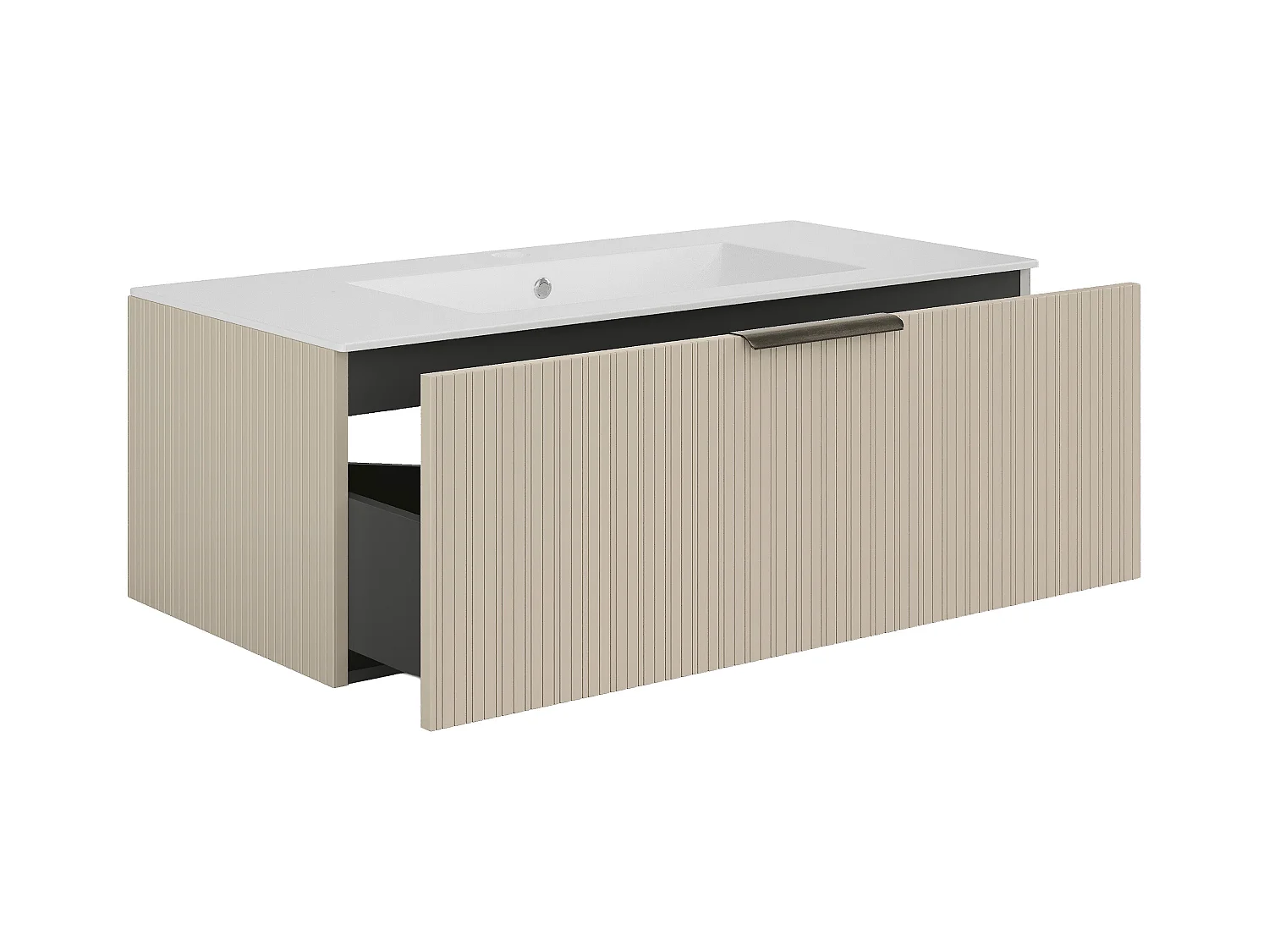 Vegghengt stripet baderomsinnredning med nedfelt vask - Beige farge - 100 cm - PALIRO