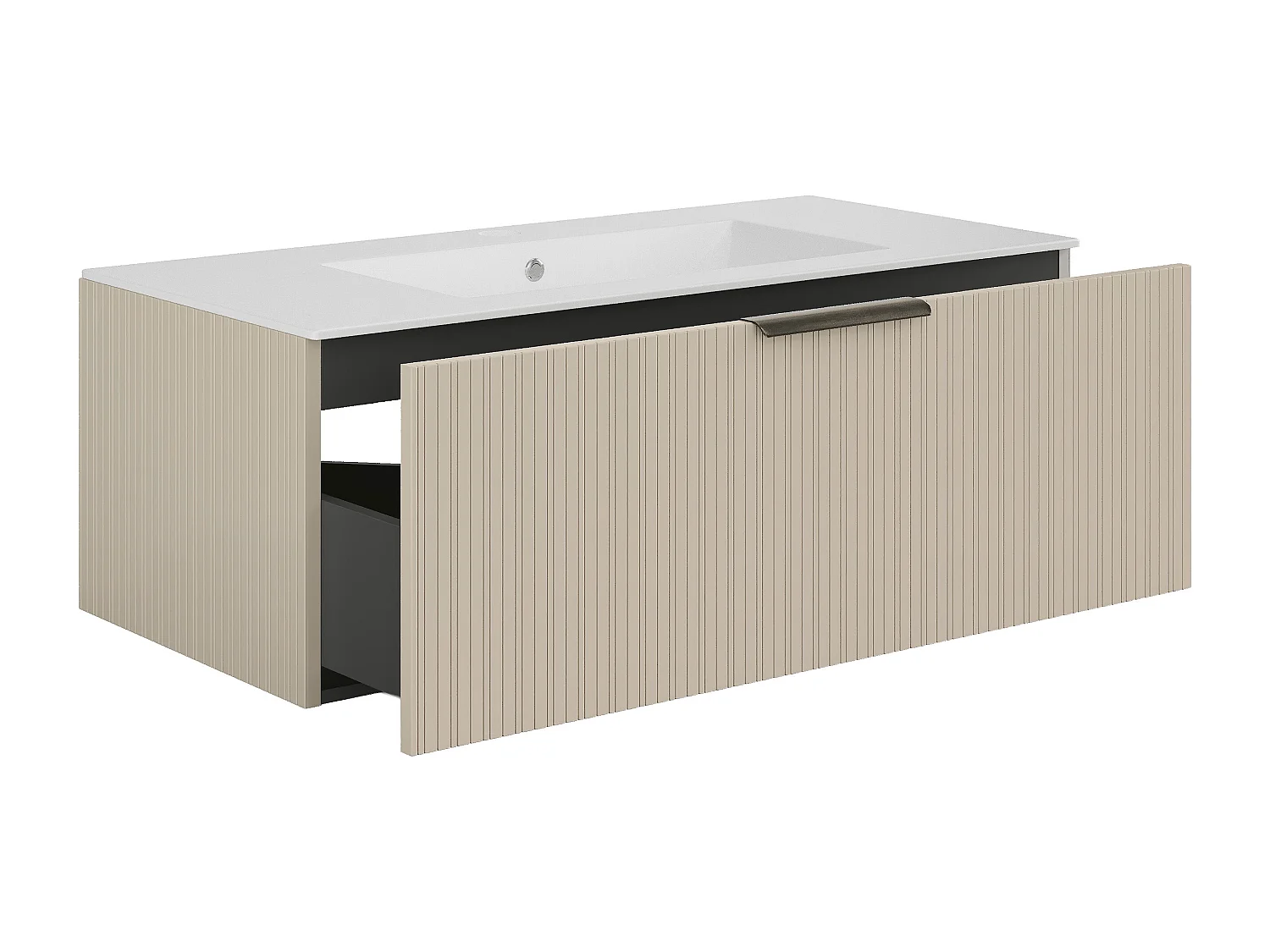 Meuble de salle de bain suspendu strié avec vasque à encastrer - Coloris beige - 100 cm - PALIRO