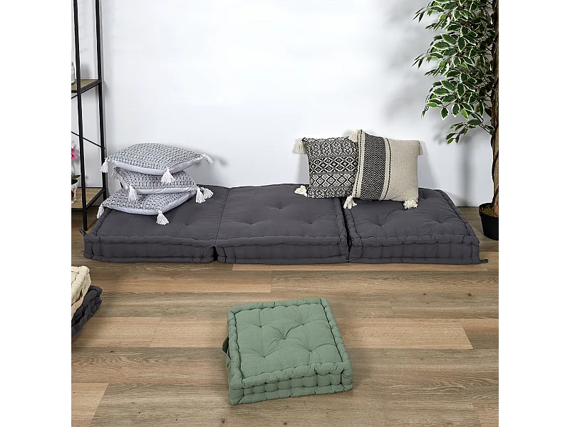 Cuscino Etnico con Pompon Beige Nero 40x40cm Decorativo Rimovibile con Motivi Geometrici