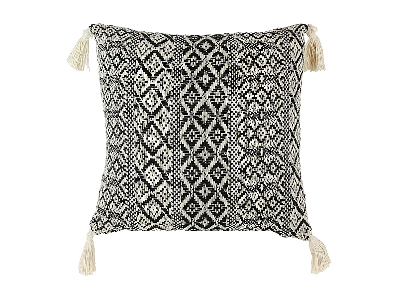 Coussin Ethnique Pompons Beige 40x40cm Beige, Noir