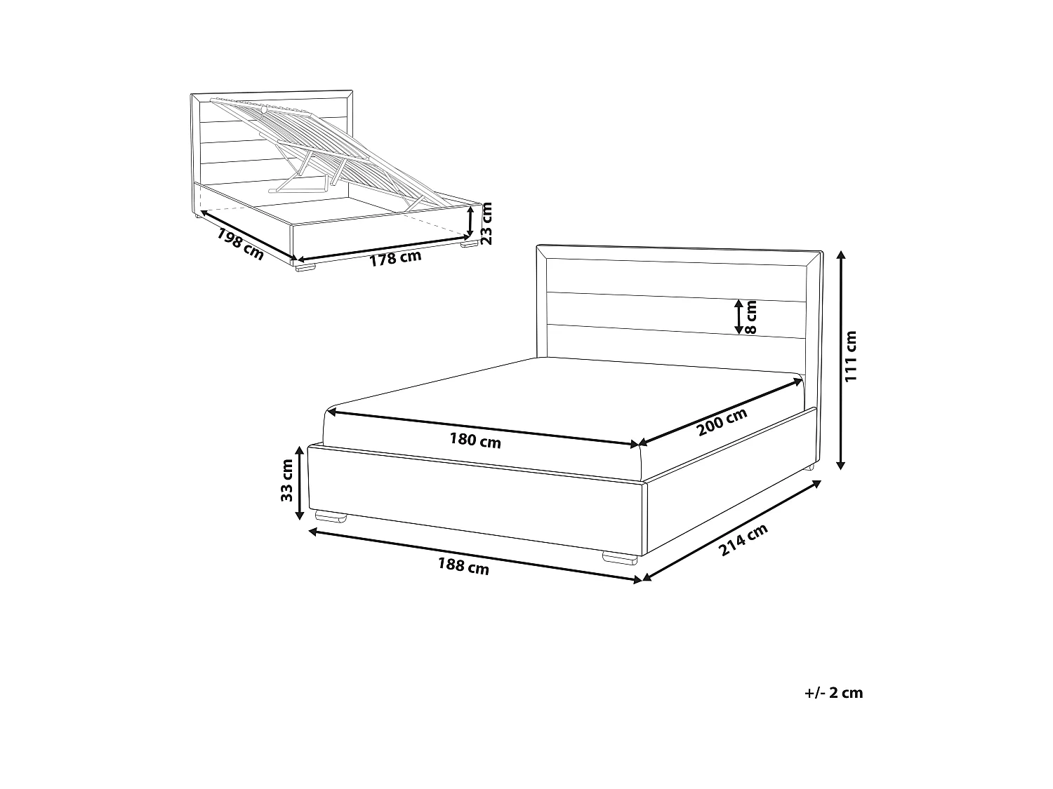 Lit ottoman Tissu ROUEN 180 x 200 cm Beige clair
